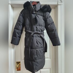 Black Puffer Coat with Fur Hood